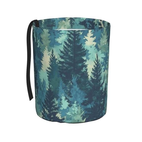 Round Car Trash Can 75.9in Waterproof, Durable, Not Easy To Fade, Easy To Install And Disassemble To Prevent Interior Pollution Realistic Forests Camouflage Pattern Conifer Paleturquoise_1