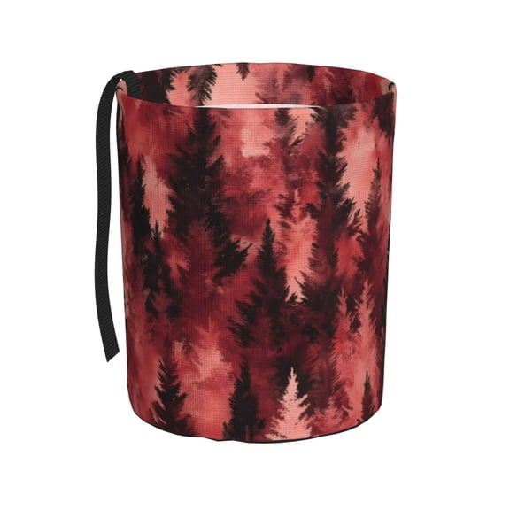 Round Car Trash Can 75.9in Waterproof, Durable, Not Easy To Fade, Easy To Install And Disassemble To Prevent Interior Pollution Realistic Forests Camouflage Pattern Conifer Maroon_4