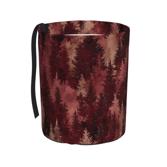 Round Car Trash Can 75.9in Waterproof, Durable, Not Easy To Fade, Easy To Install And Disassemble To Prevent Interior Pollution Realistic Forests Camouflage Pattern Conifer Maroon_1