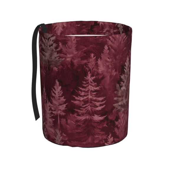 Round Car Trash Can 75.9in Waterproof, Durable, Not Easy To Fade, Easy To Install And Disassemble To Prevent Interior Pollution Realistic Forests Camouflage Pattern Conifer Maroon_2