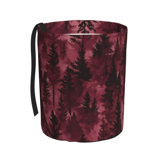 Round Car Trash Can 75.9in Waterproof, Durable, Not Easy To Fade, Easy To Install And Disassemble To Prevent Interior Pollution Realistic Forests Camouflage Pattern Conifer Maroon_3