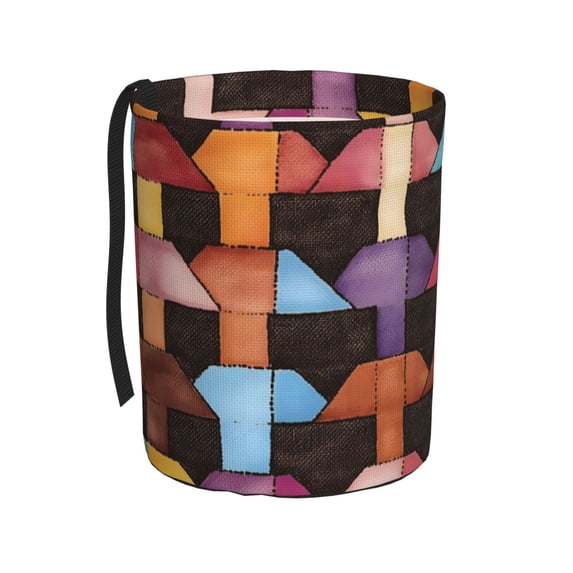 Round Car Trash Can 7×5.9in Waterproof, Durable, Not Easy To Fade, Easy To Install And Disassemble To Prevent Interior Pollution Saddlebrown Colorful Houndstooth Hand-Drawn Sketch_2