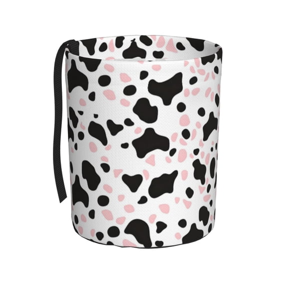 Round Car Trash Can 7×5.9in Waterproof, Durable, Not Easy To Fade, Easy To Install And Disassemble To Prevent Interior Pollution Simple Cow Print Pattern White Background, Pink And White_1
