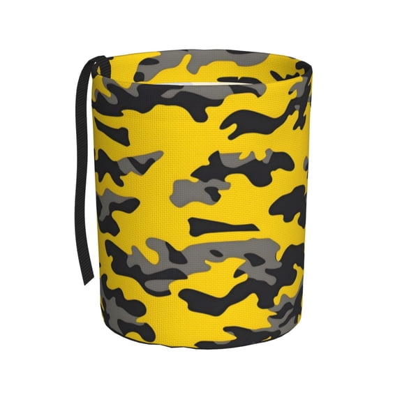 Round Car Trash Can 75.9in Waterproof, Durable, Not Easy To Fade, Easy To Install And Disassemble To Prevent Interior Pollution Vector Camouflage Pattern Yellow_1