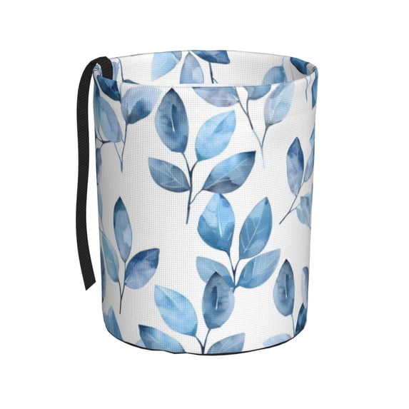 Round Car Trash Can 7×5.9in Waterproof, Durable, Not Easy To Fade, Easy To Install And Disassemble To Prevent Interior Pollution Watercolor Light Blue Leaves