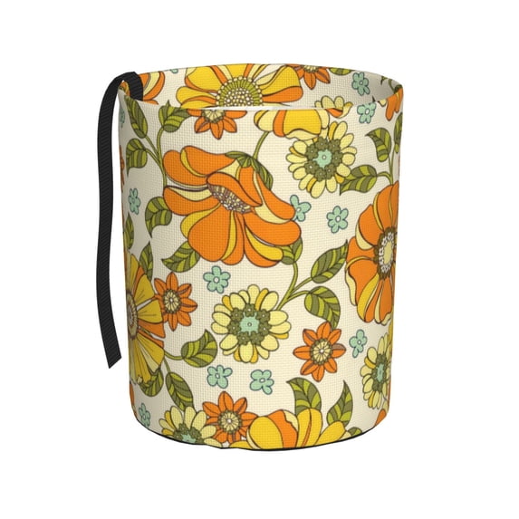 Round Car Trash Can 7×5.9in Waterproof, Durable, Not Easy To Fade, Easy To Install And Disassemble To Prevent Interior Pollution Groovy Flowers (3)