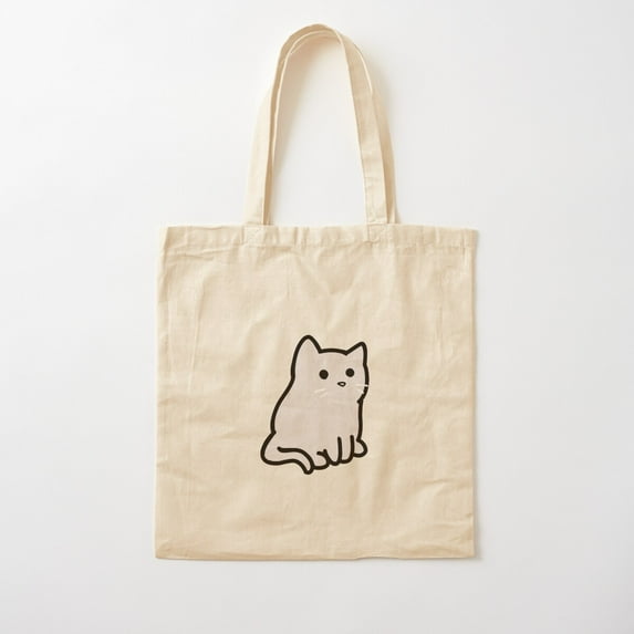 Round Cartoon Cat - Sitting Cotton Tote Bag Canvas Tote Bag, Family Gift For Mother, Her
