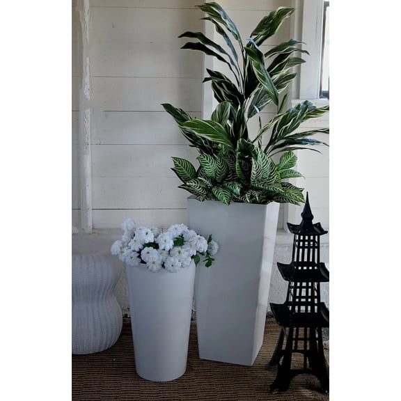 Round Cascade Premium Plastic Planter, 23" H, Matte White