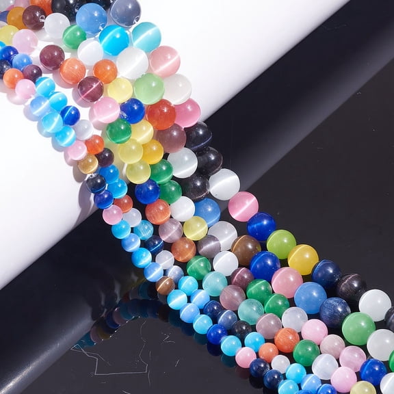 Round Cat Eye Beads Elastic Crystal Thread Stretchy String Bead Cord for Beaded Jewelry Making Mixed color Beads: 6~10mm Hole: 0.8~1mm 175pcs/box