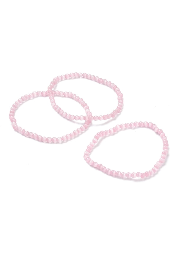 Round Cat Eye Beads Stretch Bracelets for Girl Women Pink Beads: 4~5mm Inner Diameter: 2-1/4 inch(5.65cm)