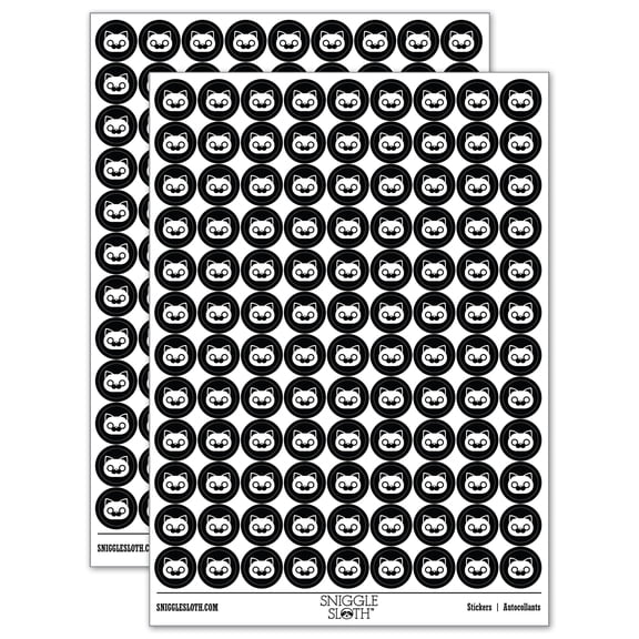 Round Cat Face 200+ Round Stickers - Black - Matte Finish - 0.50" Size
