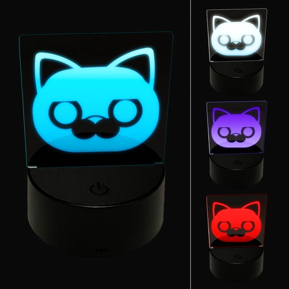 Round Cat Face Concerned LED Night Light Sign 3D Illusion Desk Nightstand Lamp