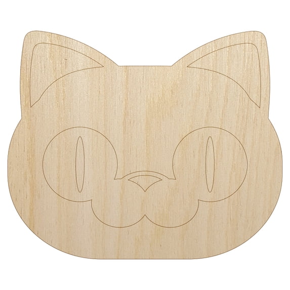 Round Cat Face Excited Wood Shape Unfinished Piece Cutout Craft DIY Projects - 4.70 Inch Size - 1/8 Inch Thick