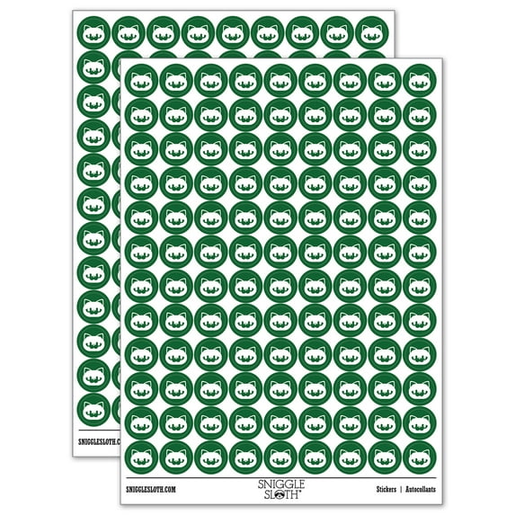 Round Cat Face Sad 200+ Round Stickers - Dark Green - Matte Finish - 0.50" Size