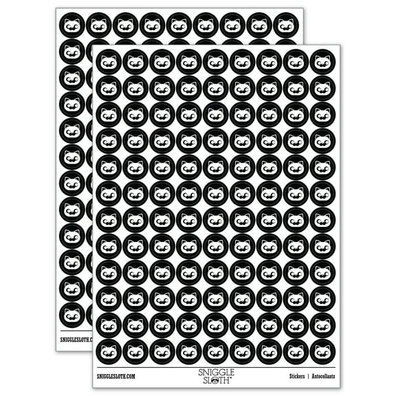 Round Cat Face Side Eye 200+ Round Stickers - Black - Gloss Finish - 0.50" Size