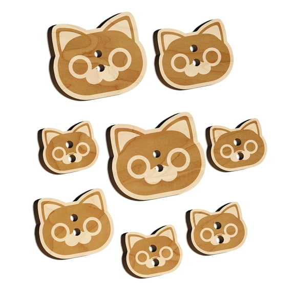 Round Cat Face Wood Buttons for Crochet Knitting Sewing DIY Craft - Various Sizes (8pcs)