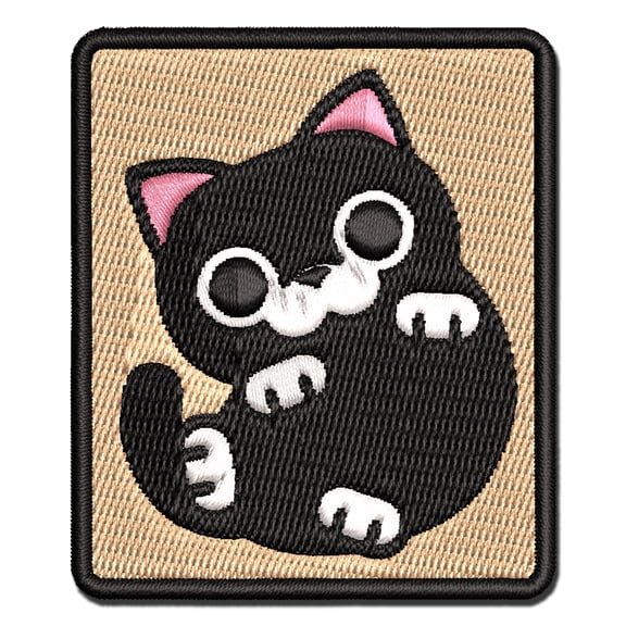 Round Cat Playful Applique Multi-Color Embroidered Iron-On Patch - 2.5 Inch Small