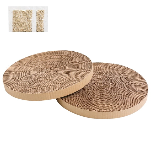 Round Cat Scratcher Refill Pads, 10 Inch Diameter Cardboard Scratching Board Replacement, 2 Pack Durable Reversible Pads for Indoor Cats, Brown