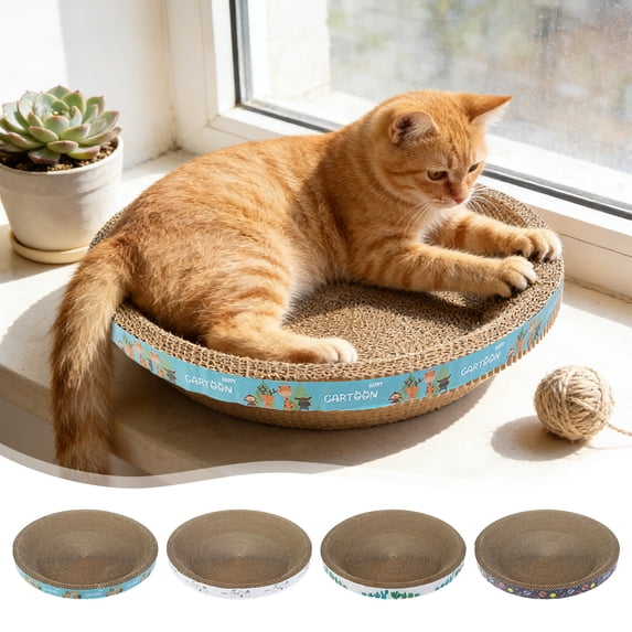 Round Cat Scratching Board, 2-in-1 Cat Scratch Pad and Bed, High-Density Corrugated Paper Design with 360° Scratch Surface, Durable Non-Slip Indoor Claw Sharpening and Resting Area