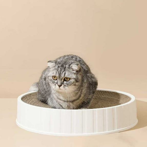 Round Cat Scratching Bowl & Bed | 360-Degree Corrugated Cardboard Scratch Pad with Replaceable Insert | Durable Pet Toy for Indoor Cats | 14.57x14.57 Inches