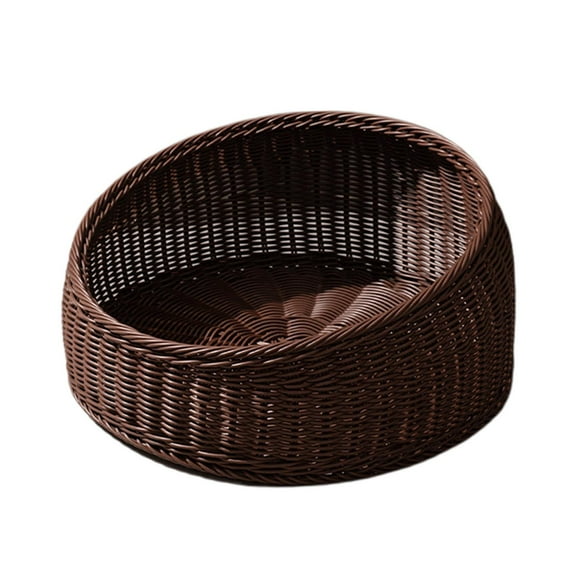 Round Cat Sleeping Bed Pet Supplies Portable Imitation Rattan Dog Bed Lightweight Pet Bed for Summer Indoor Puppy Kitten