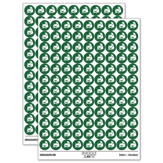 Round Cat Stretching 200+ Round Stickers - Dark Green - Gloss Finish - 0.50" Size