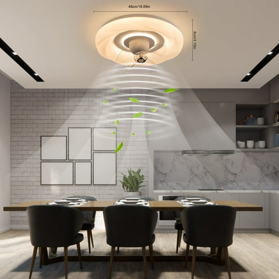 Round Ceiling Fan Light LED Dimmable Bedroom Home Chandelier + Remote Control Lamp