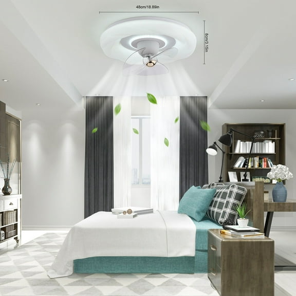 Round Ceiling Light Timing Function 1h/2h/4h LED Ceiling Fan Light Chandelier Lamp 3 Blades with Remote Control 3000K-4500K-6000K