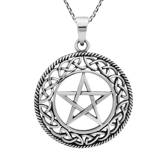 Round Celtic Knot Pentagram .925 Sterling Silver Pendant Necklace