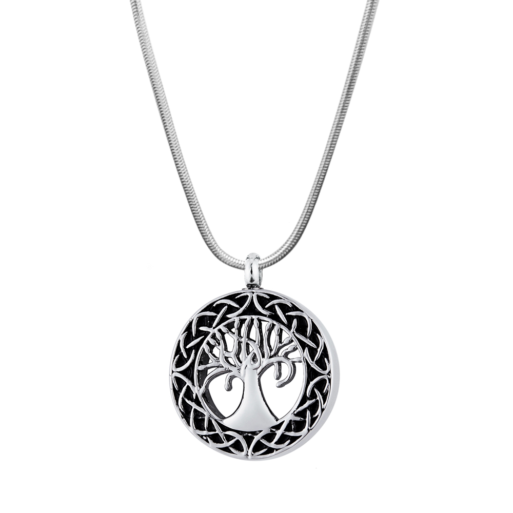 Round Celtic Tree of Life Cremation Urn Necklace for Ashes Memorial Keepsake Cremation Jewerly Free Funnel Kit and Velvet Jewelry Box