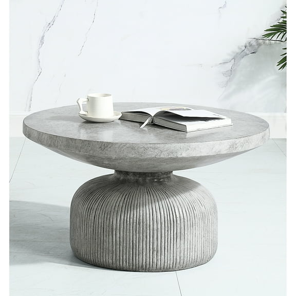 Round Cement Coffee Table In Weathered Grey With Pedestal Creative Shape And