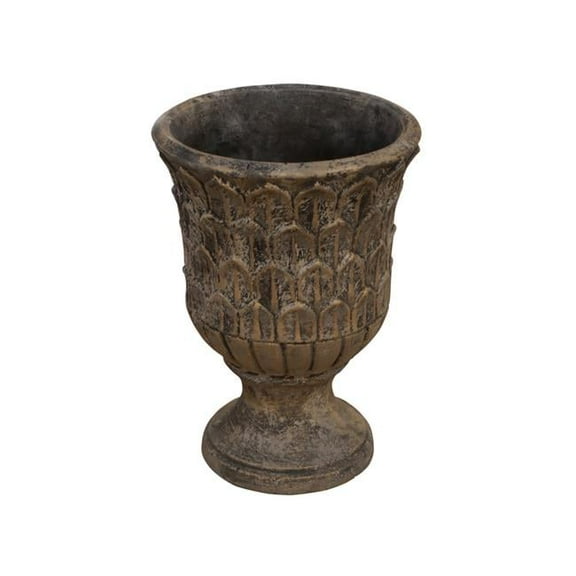 Round Cement Pot with Lotus Leaf Design