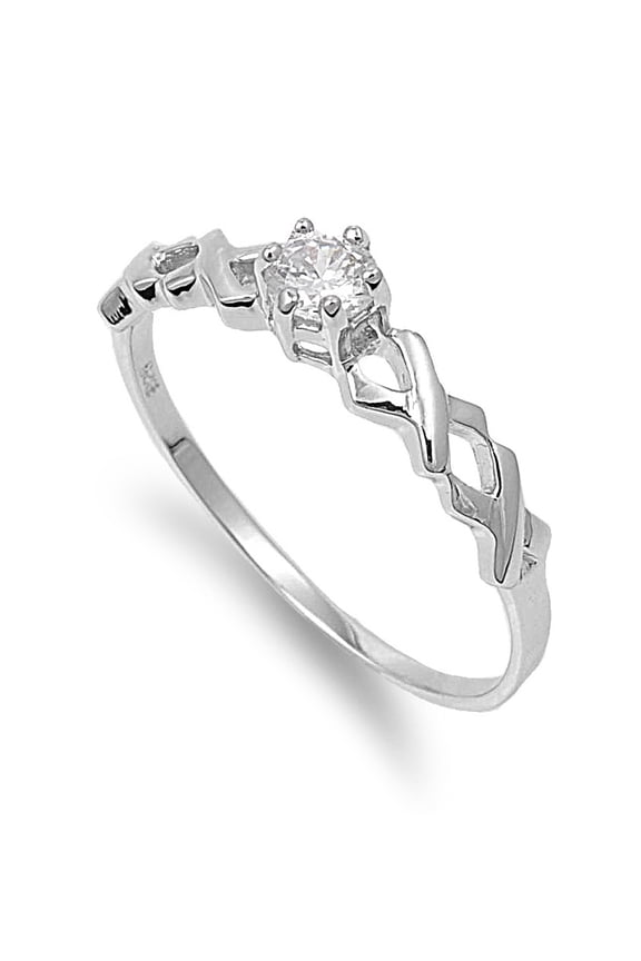 Round Center Cubic Zirconia Designer Ring Sterling Silver Size 9