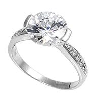 Round Center Cubic Zirconia Ring Sterling Silver 925 Size 6