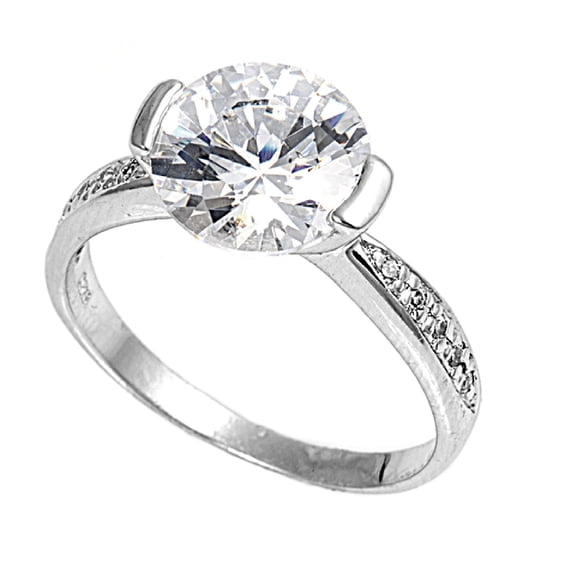 Round Center Cubic Zirconia Ring Sterling Silver 925 Size 6