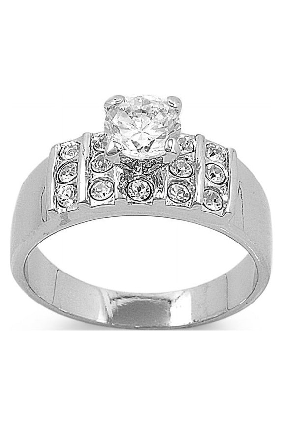 Round Center Designer Cubic Zirconia Ring Sterling Silver 925 Size 6