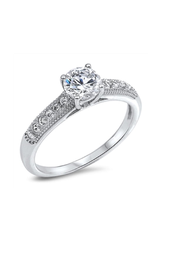 Round Center Designer Cubic Zirconia Ring Sterling Silver 925