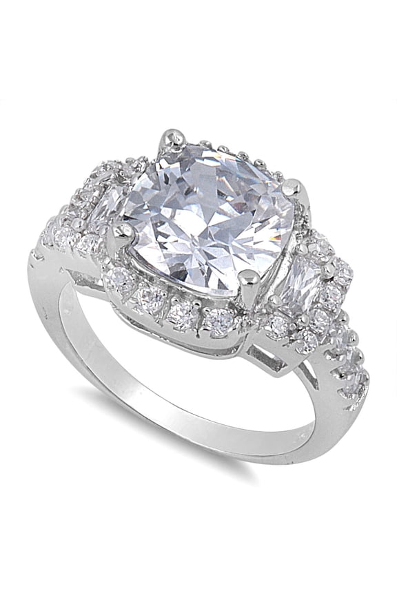 Round Center Designer Wedding Cubic Zirconia Ring Sterling Silver 925