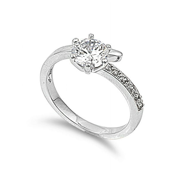 Round Center Engagement Cubic Zirconia Ring Sterling Silver 925