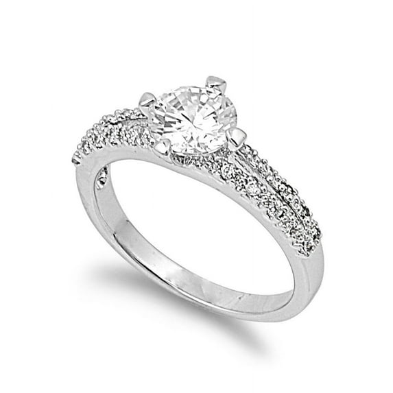 Round Center Engagement Cubic Zirconia Ring Sterling Silver 925