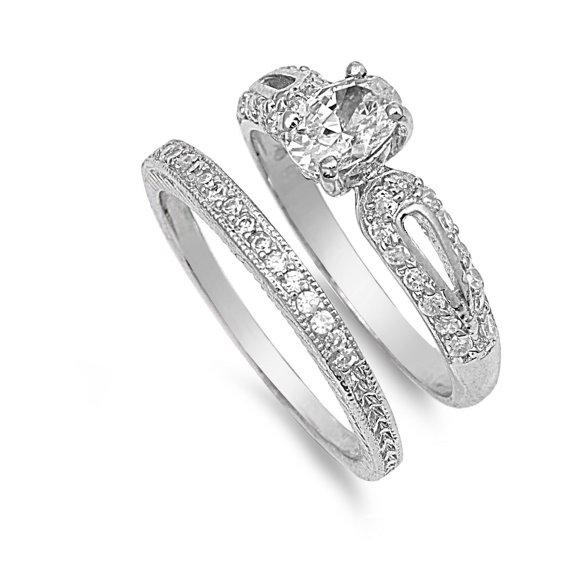Round Center Infinity with Round Stones Cubic Zirconia Wedding Set Ring Sterling Silver 925