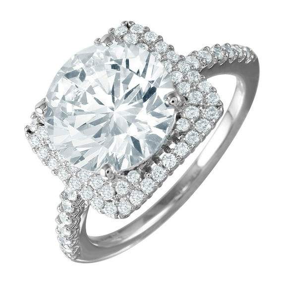 Round Center Pave Set Cubic Zirconia Cluster Halo Ring Rhodium Plated Sterling Silver Size 5