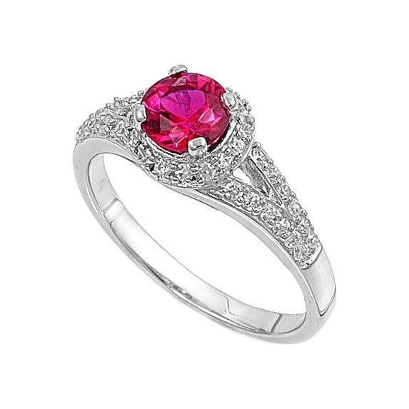Round Center Simulated Ruby Cubic Zirconia Ring Sterling Silver 925 Size 8