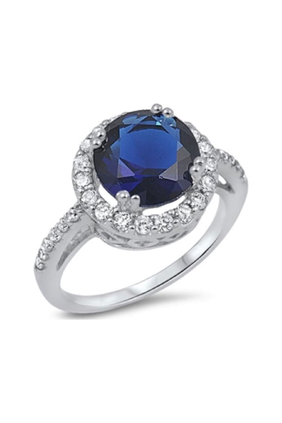 Round Center Simulated Ruby Cubic Zirconia Ring Sterling Silver 925