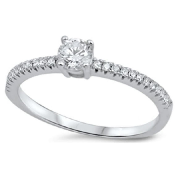Round Center Solitaire Cubic Zirconia Ring Sterling Silver 925