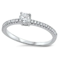 Round Center Solitaire Cubic Zirconia Ring Sterling Silver 925