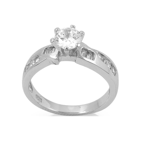 Round Center Stone Cubic Zirconia Ring Sterling Silver 925