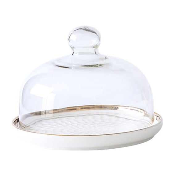 Round Ceramic Cake Plates Cakes Dessert Cupcake Display Trays with Glass Lid for Graduation Wedding Birthday Anniversary