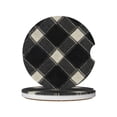 thumbnail image 1 of Round Ceramic Car Coasters 2 Pack Absorptive Clean Cork Bottom For Anti-Slip Use On Most Cars Argyle Plaid Dimgray_1, 1 of 8