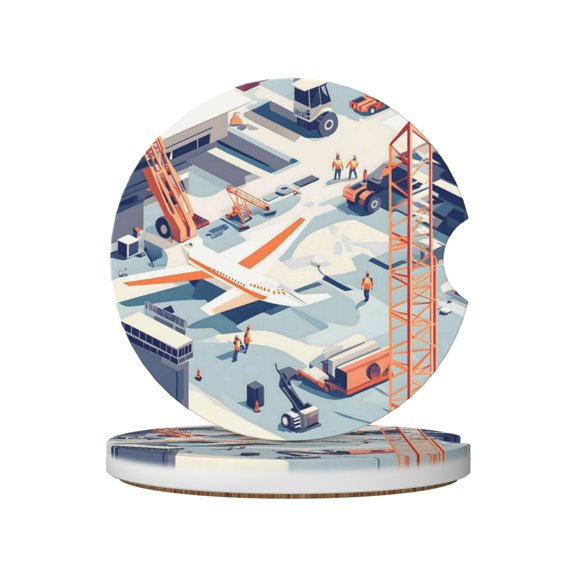 Round Ceramic Car Coasters 2 Pack Absorptive Clean Cork Bottom For Anti-Slip Use On Most Cars Construction Site